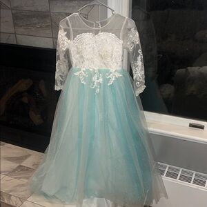Elegant White and Blue Kids Dress